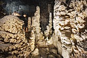 Frasassi caves, stunning rock formations under giant rock caves near Frasassi village, Genga district, Ancona province, Marche, Italy