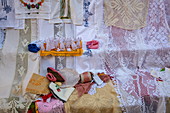 Top crafts for sale at the craft stall in the old town, Zadar, Zadar, Croatia, Europe