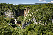 View of forest, pools and waterfalls, Plitvice Lakes National Park, Lika-Senj, Croatia, Europe