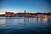 Harbor and town at dusk, Split, Split-Dalmatia, Croatia, Europe