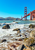 View of Golden Gate Bridge from Bakery beach, San Francisco, California, USA