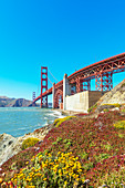 View of Golden Gate Bridge from Bakery beach, San Francisco, California, USA