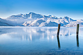 Wintermorgen am Kochelsee, Kochel am See, Bayern, Deutschland, Europa