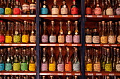 Fruit schnapps for sale in the fine distillery Dirker, Mömbris Niedersteinbach, Kahlgrund, Spessart-Mainland, Franconia, Bavaria, Germany, Europe