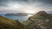 Panorama of Streymoy and Vagar with clouds, Faroe Islands