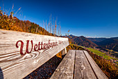 Weather cross with view to Reit im Winkl and Winklmoosalm in autumn, Chiemgau, Bavaria, Germany