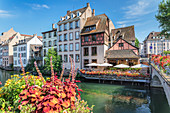 Restaurant at River Ill, La Petite France, UNESCO World Heritage Site, Strasbourg, Alsace, France, Europe