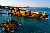 France, Pyrenees Atlantiques, Basque Country, Biarritz, the Rocher de la Vierge (Virgin rock) (aerial view)