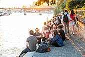 France, Paris, area listed as World Heritage by UNESCO, Ile de la Cite, the Quai des Orfevres at sunset, the Pont Neuf