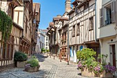 Frankreich, Aube, Troyes, Street Francois Gentil, Fachwerkhaus oder Haus mit Holzrahmen