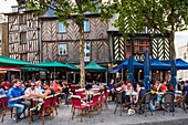 France, Ille-et-Vilaine, Rennes, Sainte-Anne square lined with 16th and 17th centuries half-timbered houses