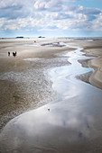 Mudflat landscape on the beach of St. Peter-Ording, North Friesland, Schleswig-Holstein