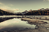 Morning mood at Lake Staz, Engadin, Graubünden, Switzerland, Europe;