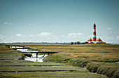View of the Westerheversand lighthouse in St. Peter-Ording, Germany