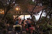 Garten des Alonaki Bay Restaurant, Insel Korfu, Ionische Inseln, Griechenland
