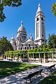 France, Paris, 18th District, Square Marcel Bleustein Blanchet overlooking the Basilique du Sacré Coeur