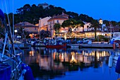 France, Var, Hyeres Islands, Porquerolles Island, Port Cros National Park, Porquerolles village, the port