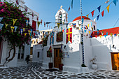 Die weiß getünchte Altstadt von Horta, Mykonos, Kykladen, griechischen Inseln, Griechenland, Europa