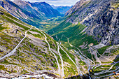 Trollstigen mountain road from the air, Norway, Scandinavia, Europe