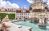 Fountain in front of the Prince-Bishop&#39;s Residence in Eichstaett, Upper Bavaria, Bavaria, Germany