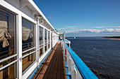 Deck on board the river cruise ship Excellence Katharina (formerly MS General Lavrinenkov) on the Volga River, near Nizhny Novgorod, Nizhny Novgorod District, Russia, Europe