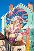 Frankreich, Isere, Grenoble, Cours Berriat, Notre-Dame de Grâce II vom kanadischen A'Shop, Fresko während des Grenoble Street-Art Fest