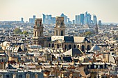 France, Paris, Saint Sulpice church and la Defense towers