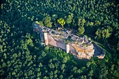 France, Bas Rhin, Lembach, Fleckenstein castle ruins dated 12th century (aerial view)