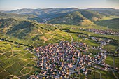 France, Haut Rhin, Alsace wine road, Ammerschwihr (aerial view)