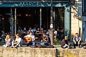 France, Paris, the Canal Saint Martin, Cafe at Marcel's place