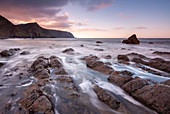 Sunset over Mouthmill Beach on the North Devon coast, Devon, England, United Kingdom, Europe