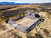 Aerial of the archaeological site of Canada de la Virgen, Guanajuato, Mexico, North America