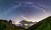 Milky Way above San Bartolomeo Church, Musso, Lake Como, Lombardy, Italian Lakes, Italy, Europe