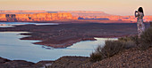 View over Antelope Island from Wahweap Overlook, sunset, Lake Powell, Glen Canyon National Recreation Area, Page, Arizona, United States of America, North America