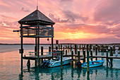 Bahamas, Harbour Island, Sunset over Valentine's Marina 