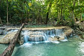 Thailand, Kanchanaburi Province, Si Sawat district, Erawan national park, Erawan waterfalls 