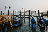 Venice, Gondolas moored at Piazza San Marco,view to San Giorgio Maggiore
