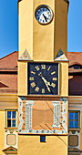 Three clocks on the town hall of Bautzen, Bautzen, Germany