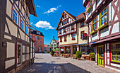 Mohrengasse with a view of the Altmarkt in Schmalkalden, Thuringia, Germany