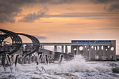 Winter storm at the pier in Kellenhusen Baltic Sea, Ostholstein, Schleswig-Holstein, Germany