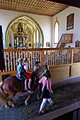 More than 300 horses take part in the Willibaldsritt in Jesenwang. The ride through the church is unique in Europe, Jesenwang, Upper Bavaria, Bavaria, Germany
