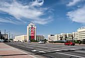 Streetscape of Prospekt Dzerzhinskogo (Dzerzhinsky Avenue), Minsk in the spring.