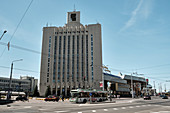 Fassade von Chigunachni Vakzal (Bahnhof Chigunachni) in Minsk, Belarus