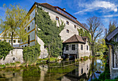 View of the old mill in Polling Monastery in spring, Polling, Weilheim, Bavaria, Germany, Europe