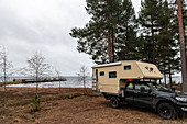 Ford Ranger with add-on cabin in winter at Lake Siljan, Dalarna, Sweden