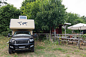 Campervan on the outdoor area of a brewery on Öland, Sweden