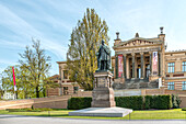 Mecklenburg State Museum Schwerin with the statue of Grand Duke Paul Friedrich of Mecklenburg, Mecklenburg Western Pomerania, Germany