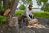 Clapboard maker on Museum Island Kishi, Kizhi Island, Kizhi Island, Lake Onega, Republic of Karelia, Russia, Europe