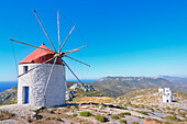 Traditional windmills, Chora, Amorgos, Cyclades Islands, Greece, Europe