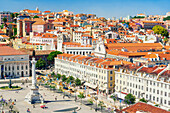 Rossio Square, elevated view, Lisbon, Portugal